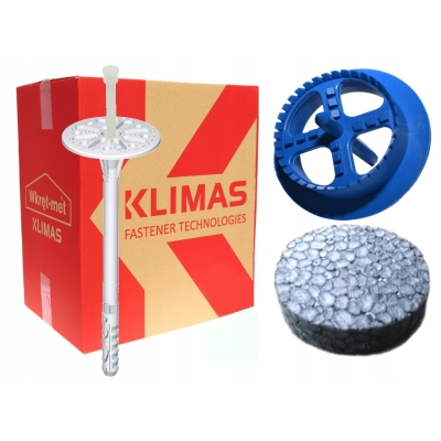 KOŁKI KLIMAS WKRĘT-MET DO STYROPIANU 16 cm + ZAŚLEPKI GRAFIT 200 SZT + FREZ
