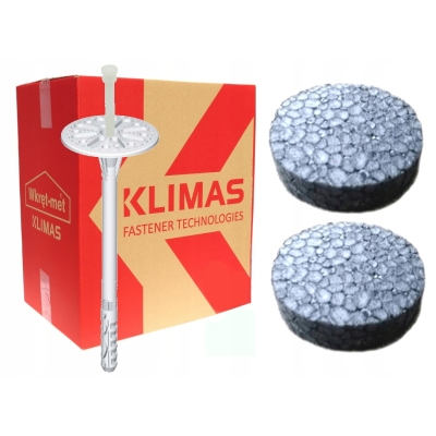 KOŁKI DO STYROPIANU KLIMAS WKRĘT-MET 14 cm + ZAŚLEPKI GRAFIT 200 szt